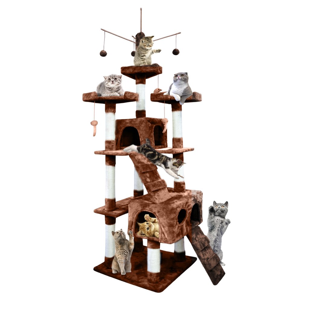 PaWz 2.1M Cat Scratching Post Tree featuring plush velvet cover and natural sisal posts, designed for climbing and scratching.